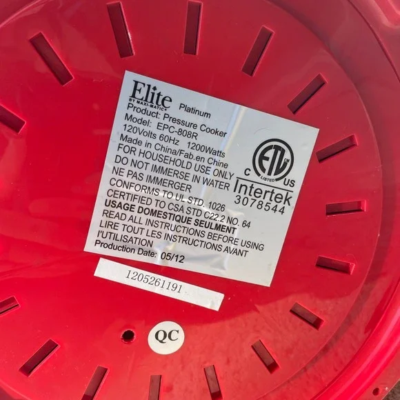 Elite Maxi‎ Matic Platinum EPC 808R Red 120V 1200W Electric Pressure Cooker 8QT - Picture 4 of 7